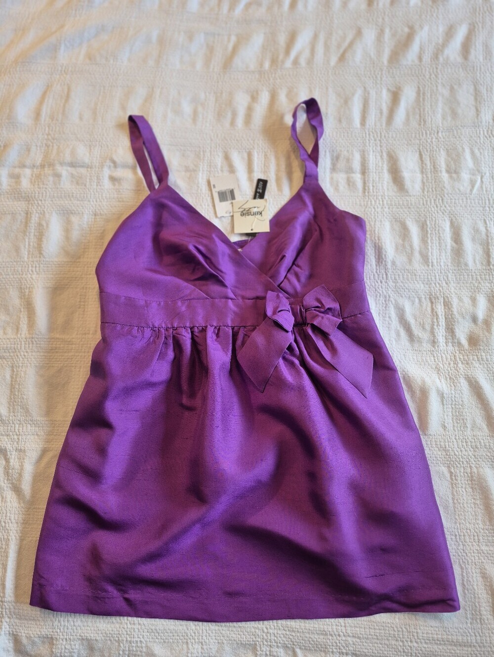 Kenzie women's Medium Violet 100% silk tank top with bow NWT